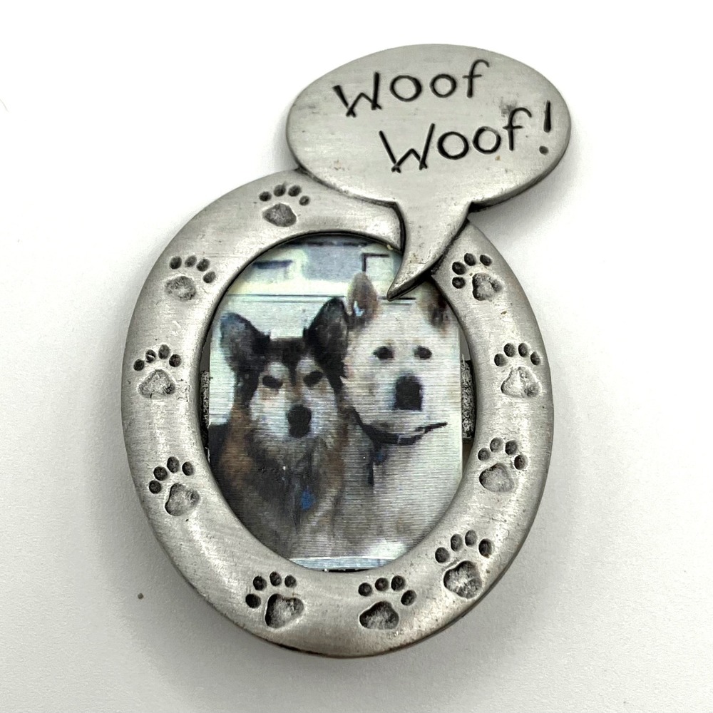 JJ Brooch Picture Frame Silver Tone‎ Dog Paw Print Woof Woof Add Your Own Photo